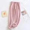 Pantalones de Pijama de Coral Fleece para Mujer, Otoño e Invierno, Forrados de Polar, Terciopelo de Leche, Franela, Ropa de Exterior, Felpa, con Puños, Pantalones Cálidos, Pantalones de Estar en Casa