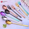 Fábrica atacado 304 aço inoxidável colher talheres estilo coreano colher cabo longo colher moda titânio banhado a ouro colher LOGOTIPO