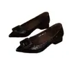 Comercio Exterior Transfronterizo Primavera/Otoño Nuevo Estilo Escotado Puntiagudo Hebilla Cuadrada Transpirable Versátil Commute Slip-on Suela Suave Tacón Grueso Zapatos de Salón