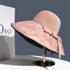 Sombrero de verano con lazo de pegamento negro para mujer, sombrero de paja hueco, antiultravioleta, con esquinas grandes que protegen el rostro, sombrero de pescador