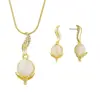 Conjunto de Collar y Aretes de Flor de Zorro con Piedra Ojo de Gato para Mujer, Cadena de Clavícula Dorada de Lujo Ligero, Elegante Regalo de Joyería