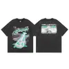 Camiseta Masculina Tendência Europeia e Americana 2025 High Street Hip-Hop Gola Redonda Estampa Retro Versátil Solta Casual Manga Curta