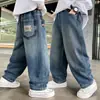 Calça Jeans Masculina Estilo Primavera e Outono 2026 Nova Moda Casual Modelagem Solta para Crianças e Meninos Mais Velhos no Outono