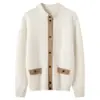 Cárdigan de cachemira bicolor, nueva camisa base para mujer otoño/invierno 2026 de cuello semi-alto con doble línea en el medio, abrigo de corte holgado