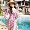 Maiô feminino Caifei pequeno floral de peça única que cobre a barriga, slim, conservador, estilo saia, maiô para férias em fontes termais, atacado
