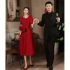 Vestido de Festa Bordô Toast Wear Noiva Casamento Roupa de Casa Noivado Vestido de Comprimento Médio com Decote Quadrado Verão Mulher
