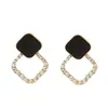 Pendientes Exquisitos Minimalistas Versátiles de Estilo Coreano, Cuadrados Geométricos con Goteo de Aceite y Tachuelas de Diamante, Pequeños y Lujosos, Pendientes de Venta Caliente Transfronteriza