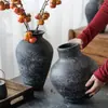 Estilo Silencioso Jarrón Vintage Cerámica Gruesa Jarra de Cerámica para Casa de Huéspedes Nuevo Estilo Chino Cerámica Inserto para Flores Secas Maceta de Balcón Decoración del Hogar