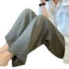 ¡Pantalones inflables, parte superior del cuerpo gigante delgado! No elijas personas ~ diseño de cordones con cintura elástica pantalones rectos de lino marrón