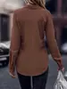Camisa Elegante para Mujer de Estilo Europeo y Americano, Color Sólido, Cuello Solapa, Manga Larga, Cintura Ceñida, Dobladillo Curvo, para Viajes al Trabajo