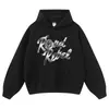 Sudadera Lavada Retro de Metal con Estampado de Letras y Patrón de Fuente Artística Plateada Brillante, Corte Holgado, Hombro Caído, Sudadera de Moda