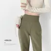Pantalones de Waffle Verde de Cintura Alta Pierna Ancha para Mujer, Nuevo Estilo Otoño 2026, Tejidos, Adelgazantes, Pantalones Rectos Ligeramente Acampanados