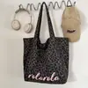 Bolsa de Mão Estampada de Leopardo Doce Retro Cool, Bolsa Tote de Lona Grande Capacidade Fashionável Casual Feminina para Estudantes e Uso Diário