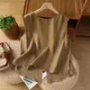 Elegante y sencilla camisa sin mangas tipo chaleco de algodón y lino para mujer, top de verano de una sola fila de botones con cuello redondo, blusa de lino con diseño de doble uso