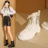 Botas Martin Estilo Británico Doble Cremallera Tacón Grueso Forradas de Borrego para Mujer 2025 Otoño e Invierno Nuevas Versátiles Botas Individuales de Suela Gruesa Cálidas Botas Cortas