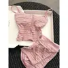 Pijama rosa dulce y femenino con almohadillas en el pecho para mujer, nuevo estilo verano 2026, conjunto de camisola y shorts para casa, apto para salir