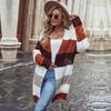 Sitio Independiente de Amazon Transfronterizo Otoño e Invierno Nueva Ropa de Mujer Cárdigan Suéter Largo sin Botones con Retazos para Abrigo