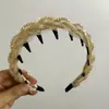 Diadema de Punto Trenzado Estilo Coreano con Perlas de Cristal y Borde Ancho para Mujer, Gorro Alto Esponjoso que Hace que la Cara Parezca Más Pequeña, Diadema para Uso Diario al Aire Libre