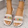 Pantuflas de una tira de tamaño grande para mujer 2025 Verano Nuevo Estilo Bohemio Casual Sandalias Planas de Playa Listas para la Venta