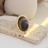 Joyería Transfronteriza Europea y Americana, Anillo Abierto Cuadrado de Piedra Preciosa Degradada Estilo Vintage, Anillo de Ojo de Gato con Diseño Ins