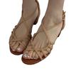 Couro Super Macio~Corte Vazado Tecido à Mão Estilo Férias Sapatos Romanos de Salto Alto para Mulheres no Verão Sandálias Elegantes de Bico Aberto com Saia