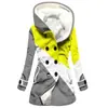Casaco Trench Coat Feminino 2023 Novo, Quente para o Inverno, Estilo Europeu e Americano, Patchwork Colorido, Com Capuz, Venda Quente Transfronteiriça, Atacado
