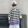 Camiseta de Verano de Manga Corta para Niños Nuevo Estampado de Rayas para Niños de Edad Media y Mayores Versátil Elegante Top Casual de Verano para Niños Moderno
