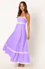 Verano 2024 nuevo vestido elegante de tirantes tipo tubo con costuras de encaje de color liso y falda amplia -88106
