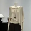 Suéter de punto de manga larga estilo coreano de dos piezas falsas para mujer, jersey de otoño, corte ajustado, elegante chal, top de dos piezas falsas
