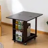 Mesa de Esquina Multifuncional Giratoria, Gabinete Lateral para Uso Doméstico, Mesa de Comedor Plegable Simple con Ruedas, Mesa Lateral Cuadrada Móvil para Almacenamiento en Sala de Estar