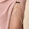 Joyería tobillera europea y americana sexy cadena de perlas blancas de imitación cadena para pierna anillo creativo para pierna cadena larga para el cuerpo chica hot