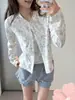 Bonito cárdigan estampado de manga larga para mujer, chaqueta floral nueva, top versátil estilo coreano, prenda exterior fina para primavera y otoño