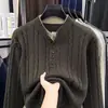 Suéter de punto para hombre, cuello medio alto, otoño e invierno, holgado y casual, engrosado y cálido, tejido liso básico para hombres jóvenes y de mediana edad