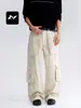 Pantalones de Trabajo Rectos Multibolsillos Americanos Fengmei para Hombres y Mujeres, Pantalones Casuales Sueltos Adelgazantes de Pierna Ancha Lavados con Efecto Vintage