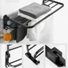 Toallero de Baño Negro, Estante de Almacenamiento de Aluminio Espacial sin Taladro para Montar en Pared, Toallero Plegable Individual