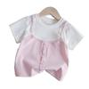 Camiseta de verano para niña de Corea del Sur, linda y ajustada, con 25 nuevas costuras, camiseta de manga corta con lazo elegante de dos piezas.