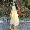 Vestido de té floral estilo francés amarillo para mujer, moda de verano, petite, elegante, fresco y sencillo, nuevo modelo 2026