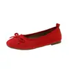 Zapatos Planos, Zapatos de Mujer con Lazo Francés, Zapatos Rojos Pequeños de una Sola Pieza, Zapatos de Ballet, Zapatos de Escote Nuevo Estilo Primavera y Verano, Zapatos de Suela Suave para Mujer