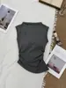 3654 # Camiseta elegante de manga corta con pliegues y ceñida a la cintura para mujer, perfecta para el verano. Diseño único y hermoso, corte ajustado, sin mangas y de longitud corta