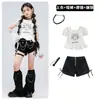 Fantasia de Dança Jazz Infantil Meninas Top Cropped Preto e Branco Laço Conjunto de Roupa de Dança Menina Jazz Passarela Roupas de Performance