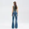 Pantalones Vaqueros Lanyuxi Cuatro Estaciones para Mujer Lycra Elástico en Cuatro Direcciones Suaves y Delicados Peso Pesado Lavado Degradado Ajustados Acampanados