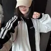 Sudadera Holgada con Solapas y Bloques de Color de Tres Rayas para Mujer Otoño e Invierno 2025, Chaqueta Gruesa con Forro de Polar Estilo Ins de Moda