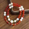 Pulseira Feminina Cristal Natural 6MM Ágata Vermelha Calcedônia Nova Pulseira Chinesa Artesanal de Contas Pulseira Estilo Chinês Vintage