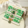 Calle. Pulsera del Día de San Patricio Festival Irlandés Colgante de Trébol de la Suerte Verde Conjunto de Pulseras de Arcilla Suave