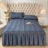 Falda de cama acolchada de terciopelo de cristal de algodón acolchado, versión coreana transfronteriza, colcha de una sola pieza antideslizante, funda protectora para colchón doble, venta al por mayor