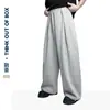 Calça de Moletom Esportiva Cinza Estilo Americano Tendência Venda Quente Unissex Solta Versátil Duas Pregas Caimento Amplo Perna Larga Calça Casual
