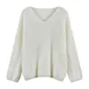 Otoño e invierno 2023 estilo coreano manga larga pelo de visón cuello en V color liso suelto cubre abdomen suéter adelgazante reduce la edad camisa de base