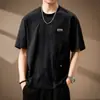 Camiseta de algodón jacquard retro estilo americano de manga corta para hombre, con corte holgado, diseño único y un cuello redondo fresco y transpirable, perfecta para el verano