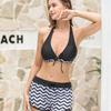 Traje de baño de talla grande dividido en comercio exterior europeo y americano de AliExpress 2024, bikini sexy, boxers de Amazon con ondas a rayas.