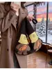 Bolsa Tejida de Dibujos Animados Original, Gran Capacidad, Bolso de Hombro Casual para el Trabajo, Sombrero Amarillo Pequeño Lindo, Bolso de Clase para Niñas, Versátil